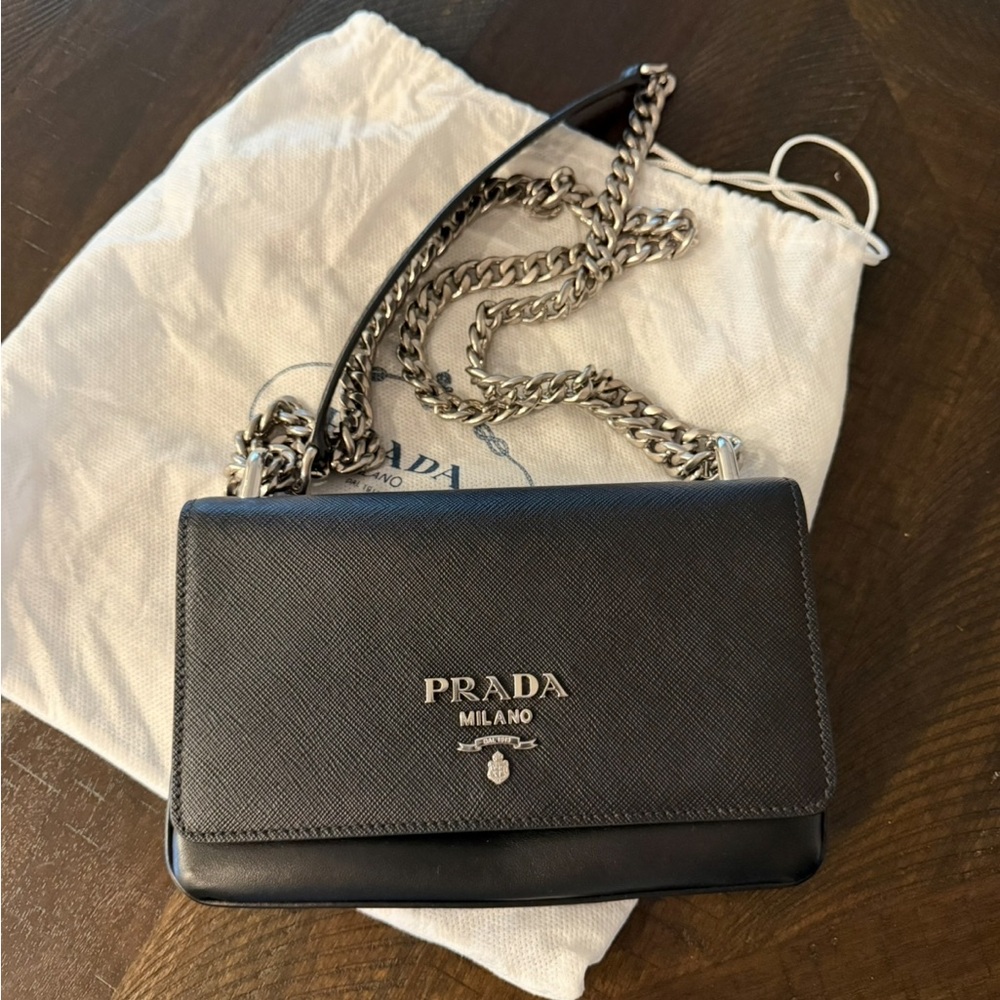 Prada Chain Flap Crossbody Bag Saffiano and Soft Calf Leather